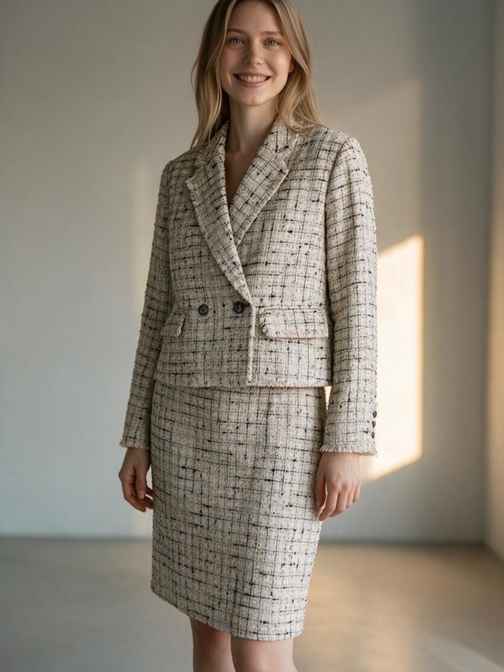 RICKI'S Women's Tweed Plaid Jacket And Dress Duo -Size Large